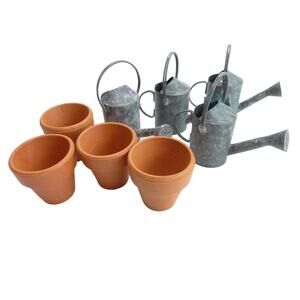 Miniature Terracotta Flower Pots an Watering Can Set Fairycore Succulents Doll